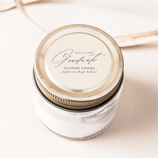 Elegantes Minimalistisches Skript Ivory Abschluss Runder Aufkleber