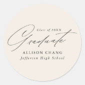 Elegantes Minimalistisches Skript Ivory Abschluss Runder Aufkleber (Vorderseite)