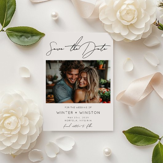 Elegantes Minimalistisches Skript Zwei Foto Save t The Date