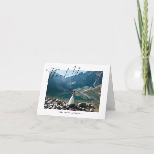 Elegantes Minimalistisches SkriptWedding-Foto gekl Dankeskarte (Vorderseite)