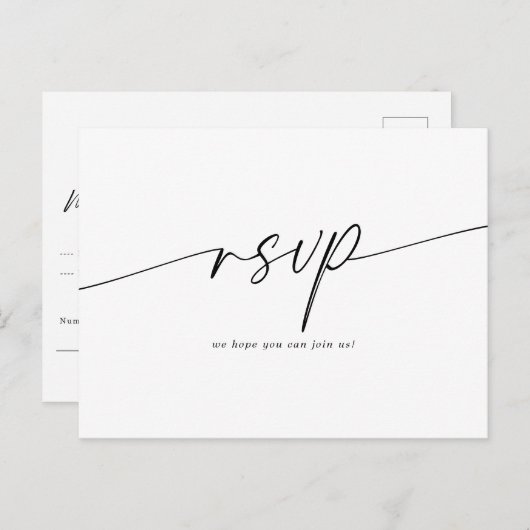 Elegantes Minimalistisches SkriptWedding RSVP Postkarte (Vorne/Hinten)