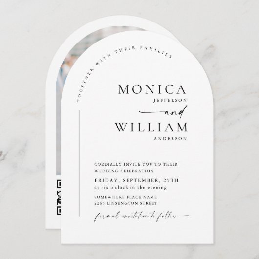 Elegantes Minimalistisches Stylish Wedding QR Code Einladung (Vorne/Hinten)