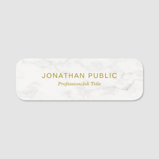 Elegantes Minimalistisches Template Gold Text Weiß Namensschild (Vorderseite)