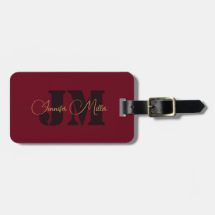 Elegantes minimalistisches, tiefburgundes Monogram Gepäckanhänger