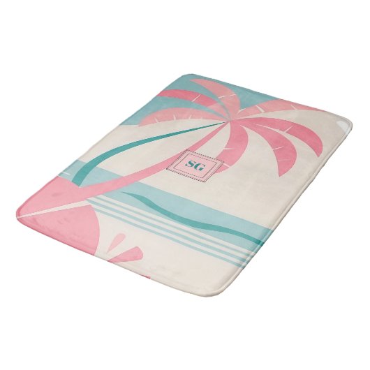 Elegantes Minimalistisches tropisches rosa aquamar Badematte (Schrägansicht)