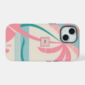 Elegantes Minimalistisches tropisches rosa aquamar iPhone 15 Hülle (Rückseite (Horizontal))