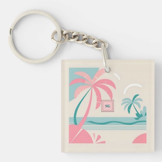 Elegantes Minimalistisches tropisches rosa aquamar Schlüsselanhänger (Vorderseite)