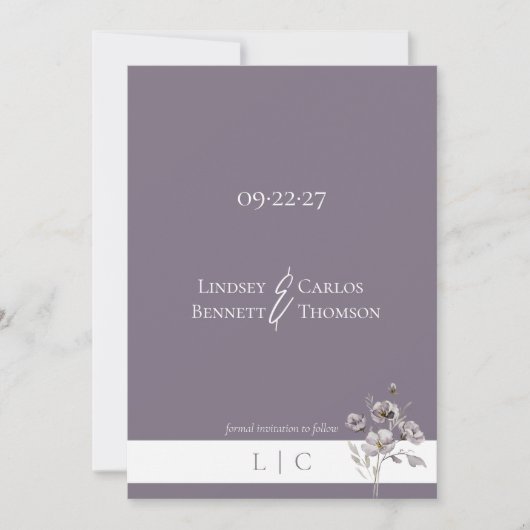 Elegantes minimalistisches verblichenes Foto Calig Save The Date (Vorderseite)