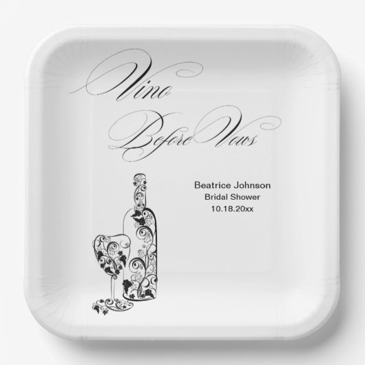 Elegantes Minimalistisches Vino Before Vows Brautp Pappteller (Vorderseite)