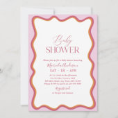 Elegantes, Minimalistisches Wavy Hot Pink und Oran Einladung (Vorderseite)