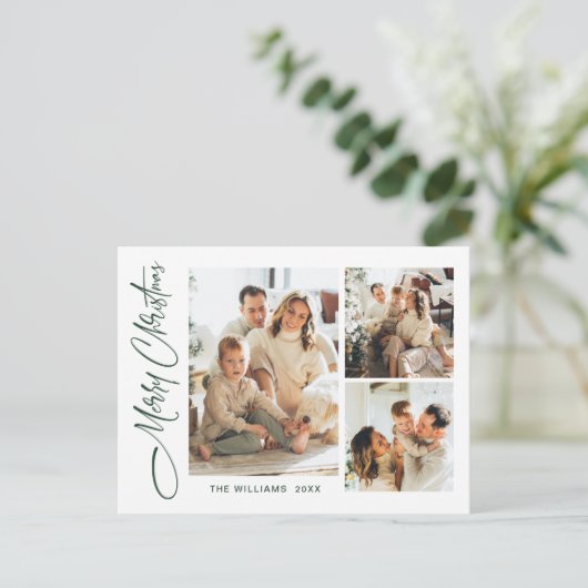 Elegantes Minimalistisches Weihnachten 3 Foto Gruß Postkarte (Stehend Vorderseite)