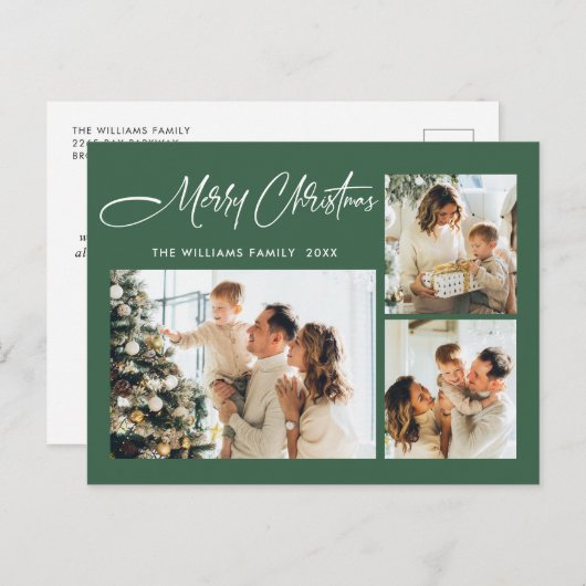 Elegantes Minimalistisches Weihnachten 3 Foto Gruß Postkarte (Vorne/Hinten)