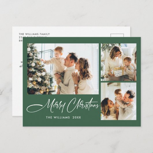 Elegantes Minimalistisches Weihnachten 3 Foto Gruß Postkarte (Vorne/Hinten)