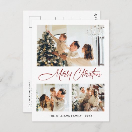 Elegantes Minimalistisches Weihnachten 3 Foto Gruß Postkarte (Vorne/Hinten)