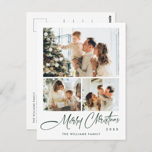 Elegantes Minimalistisches Weihnachten 3 Foto Gruß Postkarte (Vorne/Hinten)