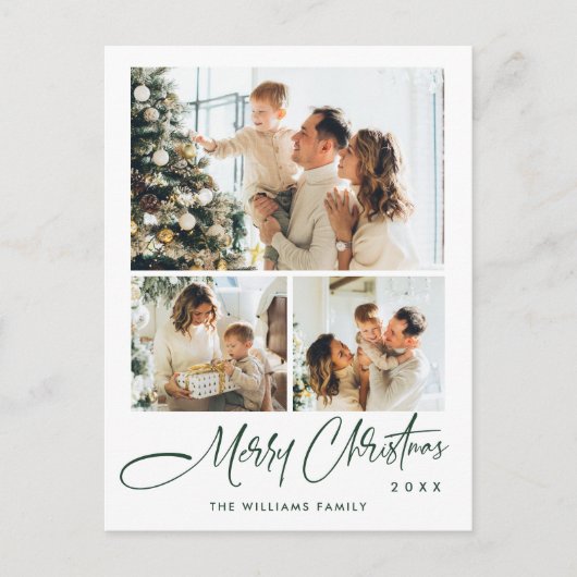 Elegantes Minimalistisches Weihnachten 3 Foto Gruß Postkarte (Vorderseite)