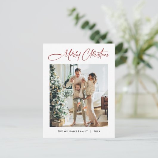 Elegantes Minimalistisches Weihnachten Ein Foto Gr Postkarte (Stehend Vorderseite)