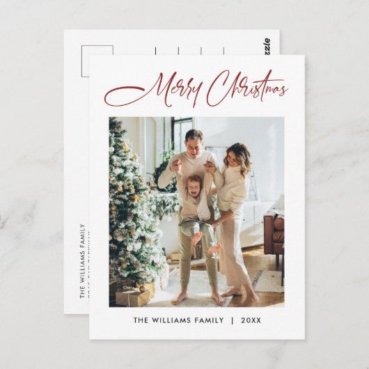 Elegantes Minimalistisches Weihnachten Ein Foto Gr Postkarte (Vorne/Hinten)