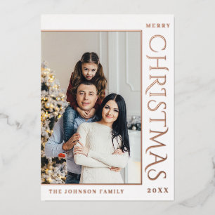 Elegantes Minimalistisches Weihnachts-Foto Rose Go Folien Feiertagskarte
