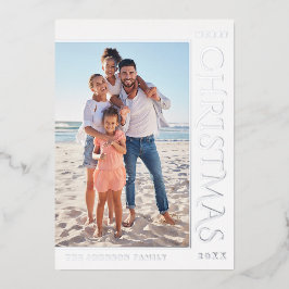 Elegantes Minimalistisches Weihnachts-Foto Silver Folien Feiertagskarte
