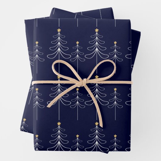 Elegantes minimalistisches Weihnachtsbaumdesign bl Geschenkpapier Set (Beispiel)