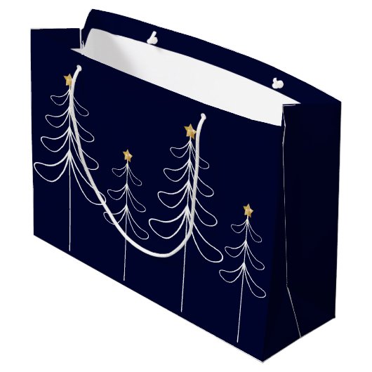 Elegantes minimalistisches Weihnachtsbaumdesign bl Große Geschenktüte (Rückseite Schrägansicht)