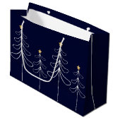Elegantes minimalistisches Weihnachtsbaumdesign bl Große Geschenktüte (Vorderseite Schrägansicht)