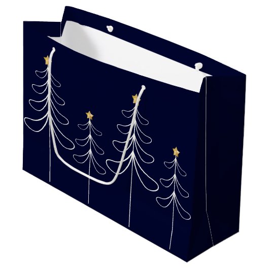 Elegantes minimalistisches Weihnachtsbaumdesign bl Große Geschenktüte (Vorderseite Schrägansicht)