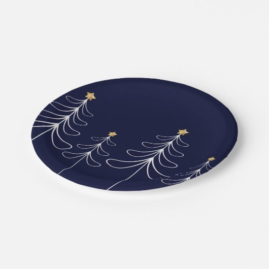 Elegantes minimalistisches Weihnachtsbaumdesign bl Pappteller (Schrägansicht)