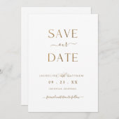Elegantes Minimalistisches Weiß und Gold, Hochzeit Save The Date (Vorne/Hinten)