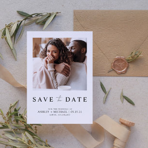 Elegantes Minimalistisches weißes Foto Save the Da Save The Date