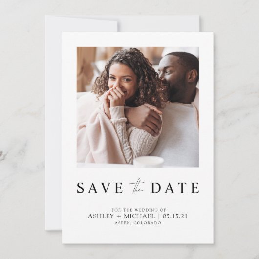 Elegantes Minimalistisches weißes Foto Save the Da Save The Date (Vorderseite)