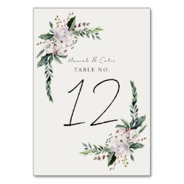 Elegantes Minimalistisches Winterreath Weiß Grün Tischnummer