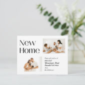 Elegantes Minimalistisches Zwei-Foto-neues Zuhause Ankündigungspostkarte (Stehend Vorderseite)