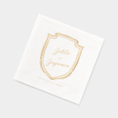 Elegantes Minimum Wappen Paare Name & Hochzeitdatu Servietten Mit Folie (Links)