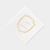 Elegantes Minimum Wappen Paare Name & Hochzeitdatu Servietten Mit Folie (Rechts)