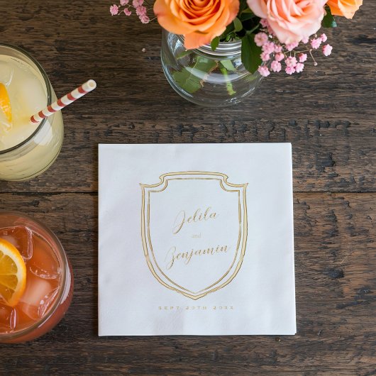 Elegantes Minimum Wappen Paare Name & Hochzeitdatu Servietten Mit Folie