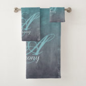 Elegantes Mint Aquamarin Gray rustikales Monogramm Badhandtuch Set (Insitu)
