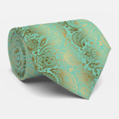 Elegantes Mint-Green & Gold Vintag Paisley Muster Krawatte (Gerollt)