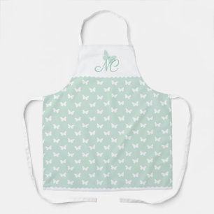 Elegantes Mint Green Monogram Butterfly Muster Schürze