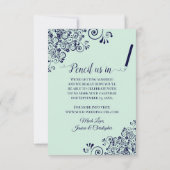 Elegantes Mint Green & Navy Blue Oval Foto Hochzei Save The Date (Rückseite)