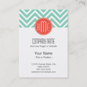 Elegantes Mint Green Zickzack und Orange Monogramm Visitenkarte