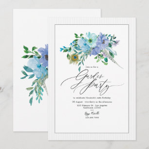 Elegantes Mint-Party und Blumengarten Blue Boho Einladung
