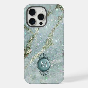Elegantes Mint- und Gold-Glitter-Monogramm iPhone 15 Pro Max Hülle