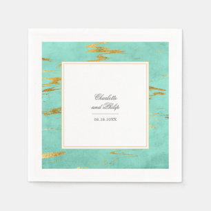 Elegantes Mint- und Goldmarmor-Muster Serviette