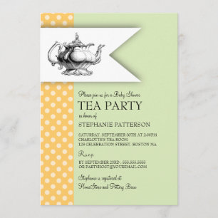 Elegantes Mint Yellow Punkt Kinderdusche Tee Party Einladung