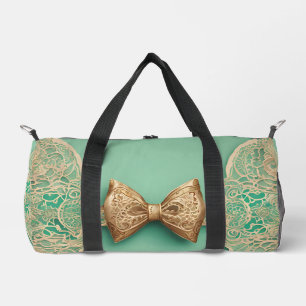 Elegantes mintgrünes und goldenes Filigran-Spitzen Duffle Bag