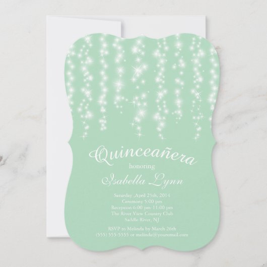 Elegantes Minze-Funkellicht Quinceñera Party Einladung (Vorderseite)