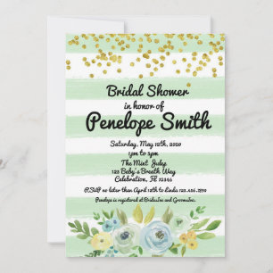 Elegantes Minze Green und Gold Floral Brautparty Einladung