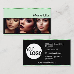Elegantes Minze Grün Drei Fotos mit Logo Visitenkarte